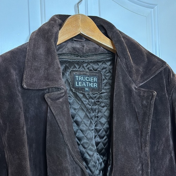 Very good condition TRUCKER LEATHER brand chocolate brown suede jacket men’s XL - Picture 2 of 14